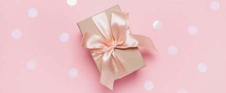Gifts on pink background, love and valentine conceptの写真素材