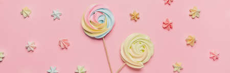 Sweets and candy on pink background, love and valentine conceptの写真素材