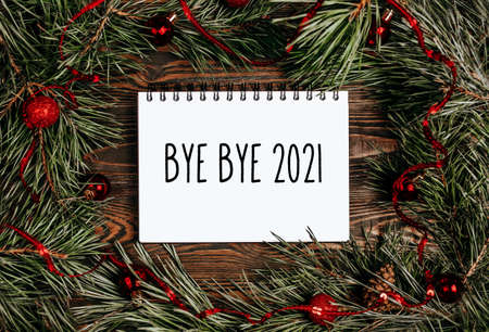 Merry christmas and merry new year concept with text Bye bye 2021の写真素材