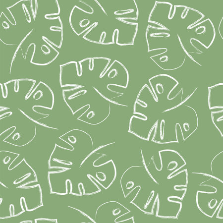 Tropical monstera leaves pattern design, Hand drawn outline plants. Wallpaper, nature for fabric , print, cover, banner and invitation, illustrationの写真素材