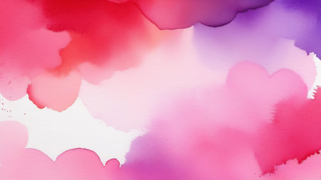 Watercolor abstract background in pink and purple colors. Place for text. Romantic paint stains on paper. Banner for advertising on Valentine's Day. Concept of love, feelings, emotの素材