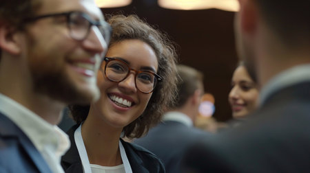 A representative of success, a black female leader, wisdom and uncompromising professionalism in business communicates at a conference with colleaguesの素材