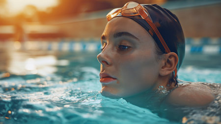 Aquatic Mastery: Professional Woman Demonstrates Precision in Swimming and Water Sportsの素材