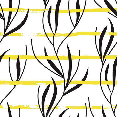 seamless pattern with hand drawn stripes and plants. Pretty colorsのイラスト素材