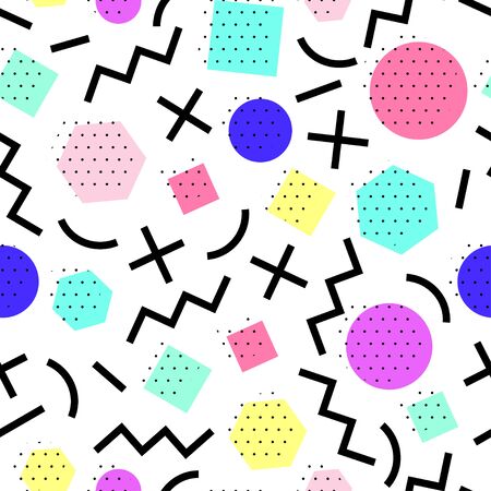Vector seamless geometric pattern. Memphis Style. Abstract 80s. Bright Colorsのイラスト素材