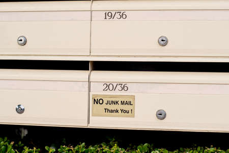 No Junk mail sign on letter boxes in Sydney, Australiaの写真素材