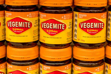 Sydney, Australia 2020-02-26 Vegemite yeast spread - australian iconic brand. Selective focus
