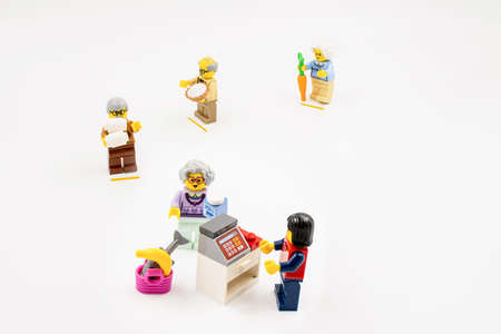 Sydney, Australia - 2020-03-23 Coronavirus social distancing. Seniors miifigures staying in line at the supermarketのeditorial素材