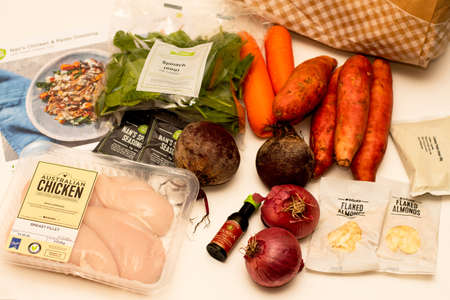 Sydney, Australia 2020-05-09 Hello Fresh meal kits packed in paper bagsのeditorial素材