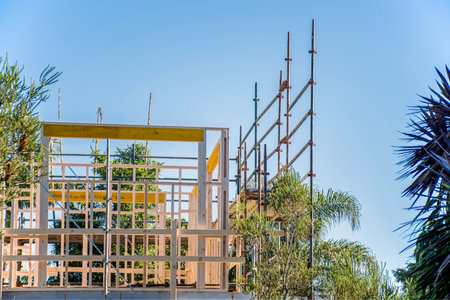 Scaffolding on a resedential development construction site.の写真素材