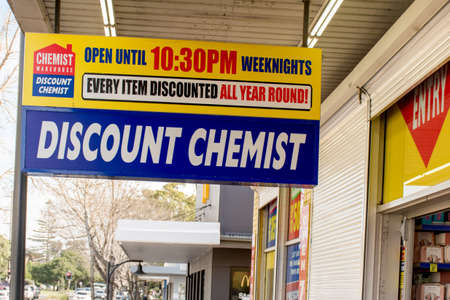 Sydney, Australia 2020-06-28 Chemist Warehouse sign above the entrance to the drug store in...