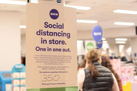 Sydyney, Australia - 2020-04 Social distancing rules at BigW Miranda department store. Covid-19 measuresのeditorial素材