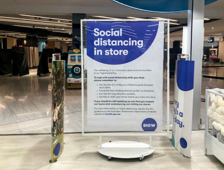 Sydyney, Australia - 2020-04 Social distancing rules at BigW Miranda department store. Covid-19 measuresのeditorial素材