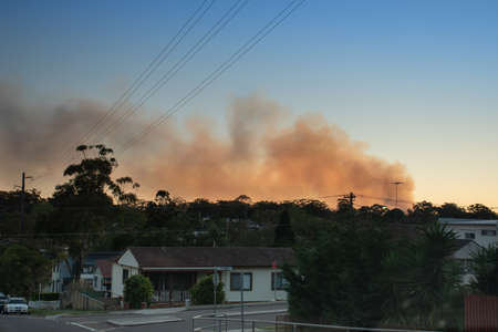 Sydney, Australia. 2020-10-10 Smoke from Royal National Park bushfire. The blaze started when hazard reduction burning caused a spot fire which got out of controlのeditorial素材