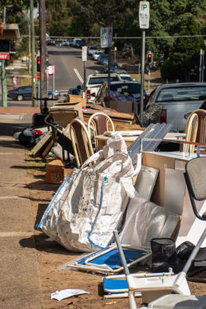 Sydney, Australia 2020-10-08 Household miscellaneous rubbish items put on curbside for council bulk waste collection.のeditorial素材