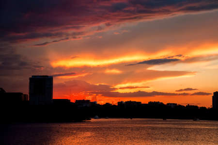 Scenic sunset with building silhouettes on Paramatta river. Sydney, Australia. Landscape