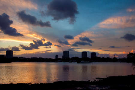 Scenic sunset with building silhouettes on Paramatta river. Sydney, Australia. Landscapeの写真素材
