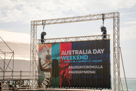 Sydney, Australia 2020-01-26 Australia Day Celebration signage at Cronulla Beach NSWのeditorial素材