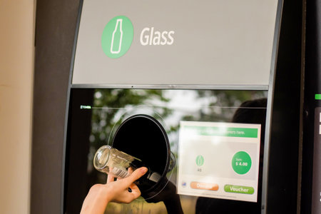 Sydney, Australia 2020-01-18. Return and Earn public return point for recycling. Reverse Vending Machine for refund and recycling of glass bottles. Recyclingのeditorial素材