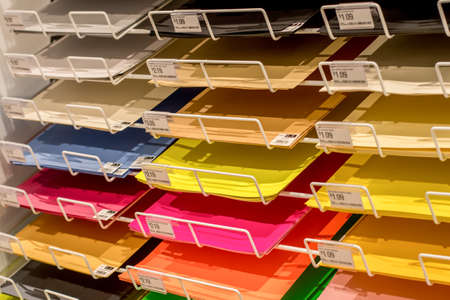 Sydney, Australia 2020-01-13 Various colors assortment of craft paper at Officeworks stationery shop. Back to school concept.のeditorial素材