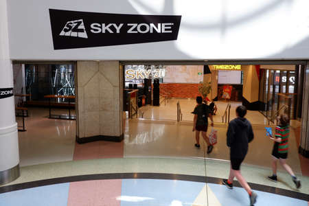 Sydney, Australia 2019-11-09 Entrance to SkyZone trampoline park. Motion blur.のeditorial素材