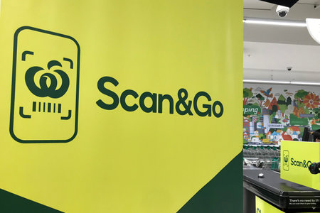 Sydney, Australia - 2020-08-15 Woolworths Scan and Go - new way of faster, smarter, contactless shopping available at selected stores.のeditorial素材