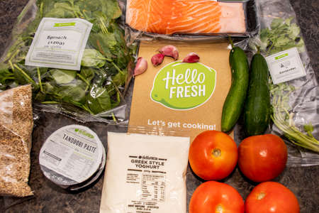Sydney, Australia 2020-05-09 Hello Fresh meal kits packed in paper bagsのeditorial素材