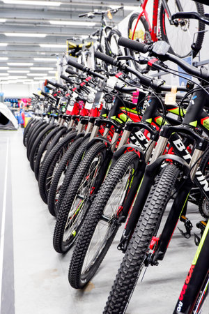 Sydney, Australia 2019-10-23 Bicycles for sale at Decathlon sport warehouse shop. Bike shopping.