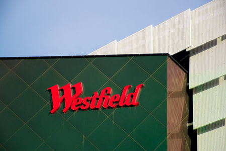 2021-05-02 Sydney, Australia Westfield Miranda shopping centre exterior view with logo sign.のeditorial素材