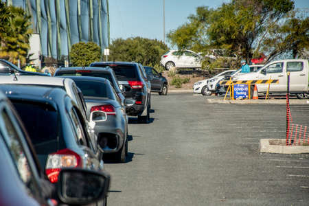 Barden Ridge, Australia - 2021-07-18 A queue at COVID-19 drive through testing clinic. NSW outbreak lockdownのeditorial素材