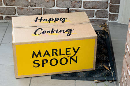 Sydney, Australia 2021-07-17 Marley Spoon meal kits contactless delivery during COVID-19 pandemic....