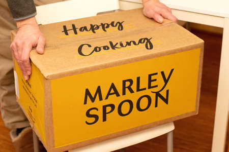Sydney, Australia 2021-07-25 Marley Spoon cardbord box with meal kits. Australian subscription...