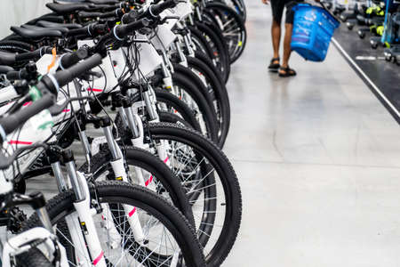 Sydney, Australia 2022-01-02 Bicycles for sale on display at Decathlon sport warehouse retail store...