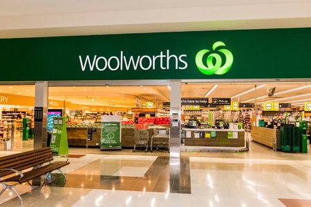 Dalby, Australia 2022-04-20. Exterior view of Woolworths supermarket in Australiaのeditorial素材