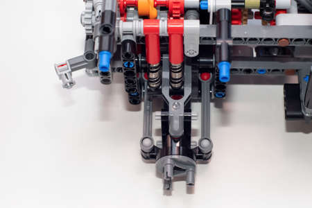 piece of a complex machinery made from plastic construction kit parts detail. Selective focusの写真素材