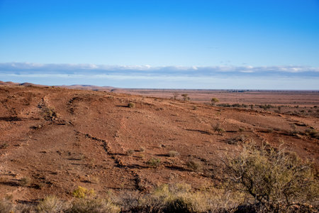 Australian outback landscape nature. View from Mundi Mundi Lookout near Broken Hill, Outback NSW, Australiaの写真素材