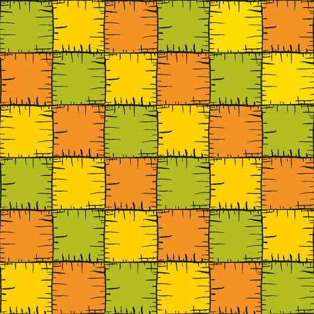 Vector seamless patchy pattern of hand drawn rough squares. Warm colors endless texture.のイラスト素材