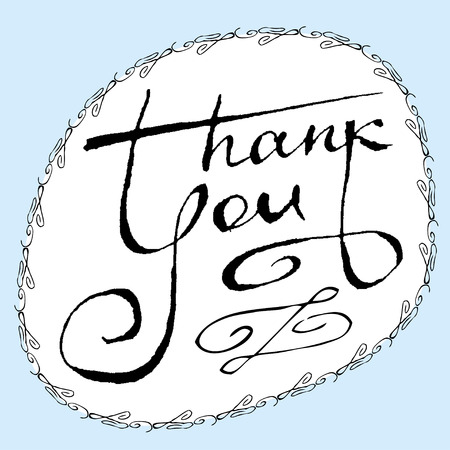 Thank you frame with swirls. Custom hand lettering cute vector clip art for banners and greeting cards.のイラスト素材