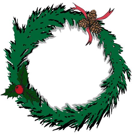 Christmas wreath vector banner. Bright holiday frame with blank place for the text.のイラスト素材