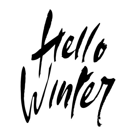 Hello Winter. Ink hand lettering quote. Vector hand drawn typography.のイラスト素材