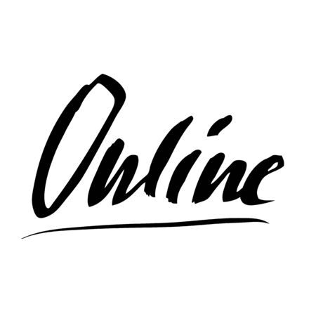 Online. Hand lettering. Title text calligraphy made with ink dynamic brush paint. Vector illustration.のイラスト素材