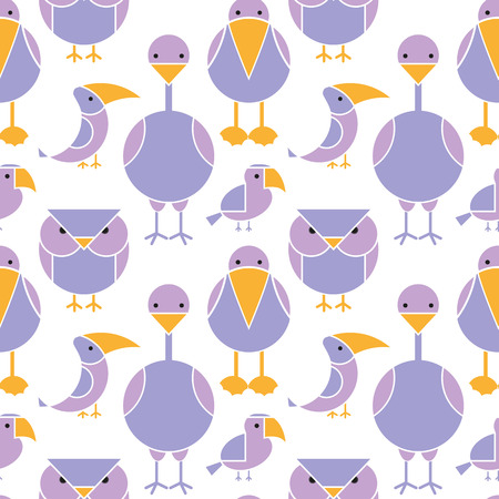 Cute seamless pattern of different birds. Cartoon illustration of exotic birds.のイラスト素材
