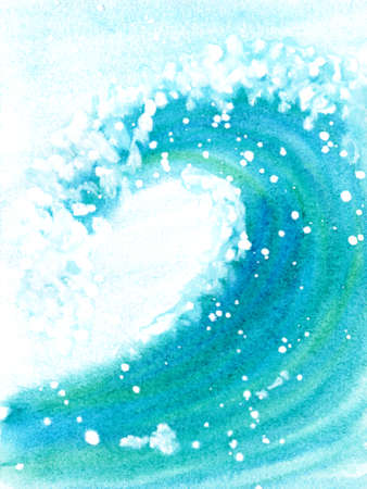 Blue water background. Watercolor sea wave. Ocean spirit. Summer sence. Hand drawn art. Romantic pattern. Creative wallpaperの写真素材