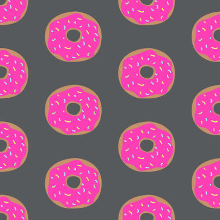 Seamless pattern with donuts on gray board. Cute sweet food baby background. Colorful design for textile, wallpaper, fabric, decor. Design for packaging, banner, poster, menu in the bakeryの写真素材