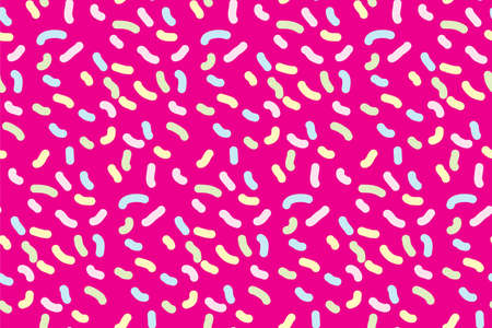 Seamless pattern with colorful sticks. Print for textile, gift wrapping paper, cards, web and design. Celebration style. Christmas presents, confetti. Pink background with color elementsの写真素材