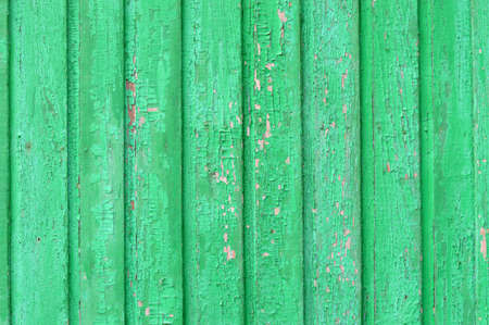 Green wood plank wall with old paint. Old and beautiful background. Natural pattern for design. Grunge backgroundの写真素材