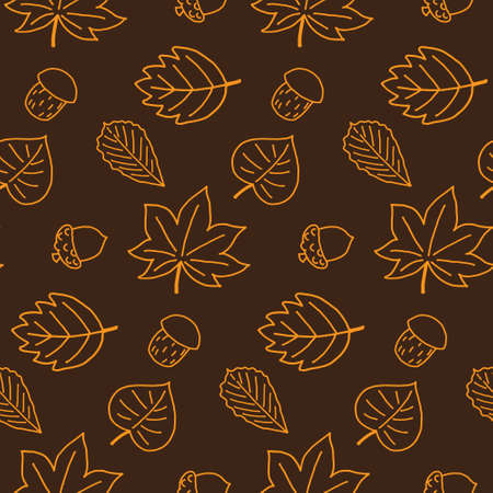 Seamless pattern with different leaves, acorns and mushrooms.の写真素材