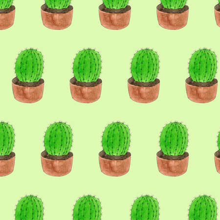 Seamless pattern with green cactuses in pots.の写真素材