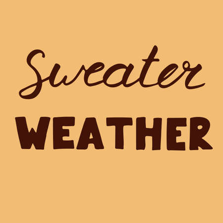 Autumn lettering, vector illustration. Hand drawn calligraphy composition on orange board. Fall card, hello autumn, sweater weather. Typography, lettering, handwritten phrase for cards, banner, posterのイラスト素材
