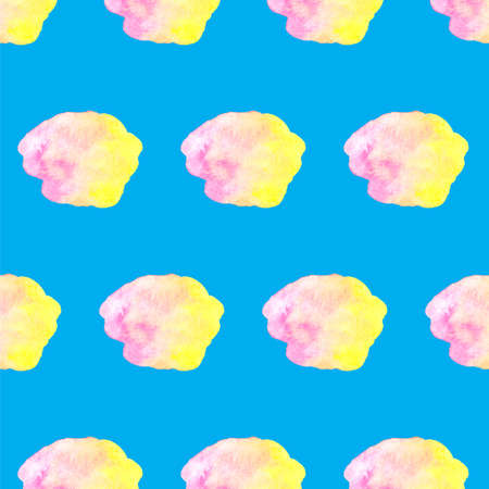 Abstract seamless pattern. Yellow and pink watercolor blots. Trendy collage seamless pattern. Raster textured wallpaper for your design. Trendy textile, fabric, wrappingの写真素材